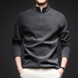 
秋冬季德绒男立领半拉链长袖t恤打底衫双面绒磨毛男装保暖内衣潮
