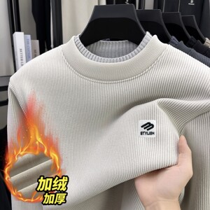 
Double-layer collar, velvet and thickened round-neck sweater for men, winter warm sweater, casual bottoming shirt, long-sleeved inner sweater