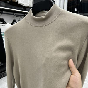 
Seamless German velvet bottoming shirt for men in autumn and winter solid color top half turtleneck double-sided velvet men's long-sleeved T-shirt trend