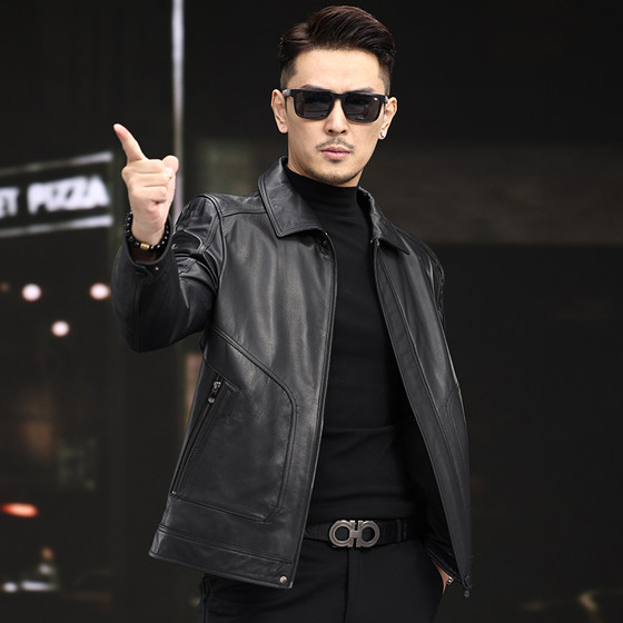 
Genuine leather jacket men's first-layer calfskin short jacket new style removable down wool collar jacket lapel casual
