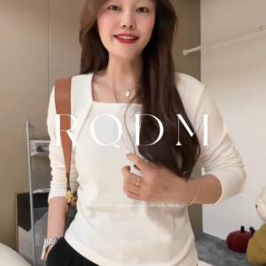 
Plus size women's clothing 2026 spring and autumn new fat mm curved hem slimming inner square collar right shoulder long-sleeved T-shirt top