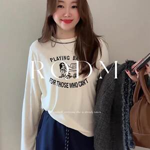 
Plus size women's clothing 2026 spring and autumn new fat MM pullover print loose and slim round neck right shoulder long-sleeved T-shirt top