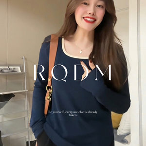 
Plus size women's clothing 2026 spring and autumn new style fat MM deconstructed slimming minimalist inner square collar right shoulder long-sleeved T-shirt top