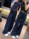 Large size women's clothing 2025 spring new high-waist straight jeans for women fat mm loose slimming wide-leg floor trousers