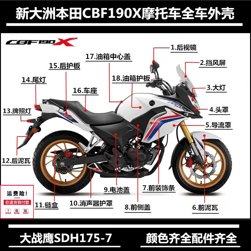 适用于新大洲本田CBF190X大灯泥瓦油箱护板175-7转向灯头罩全车壳-Taobao