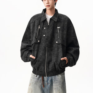 
American fashion brand tie-dye leather jacket for women and men in spring and autumn deconstruction design sense motorcycle clothing loose casual jacket