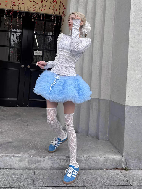 Disney escaped princess summer skirt women's sweet age-reducing mesh skirt puffy skirt tutu skirt lace-up skirt