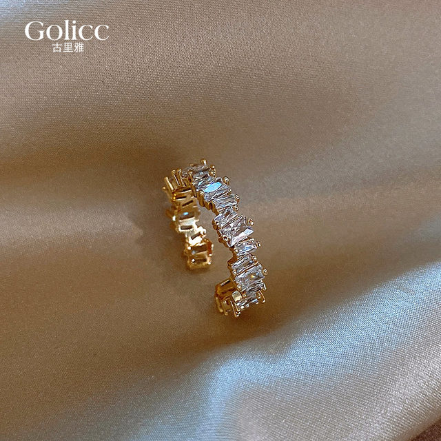 Gold high-end zircon open ring for women 2025 new popular index finger ring light luxury niche design jewelry