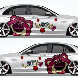 Strawberry Bear Car Stickers, Cute Cartoon Car Decals, Modification Stickers for Both Sides of the Car, Scratch Cover, Decorative Stickers