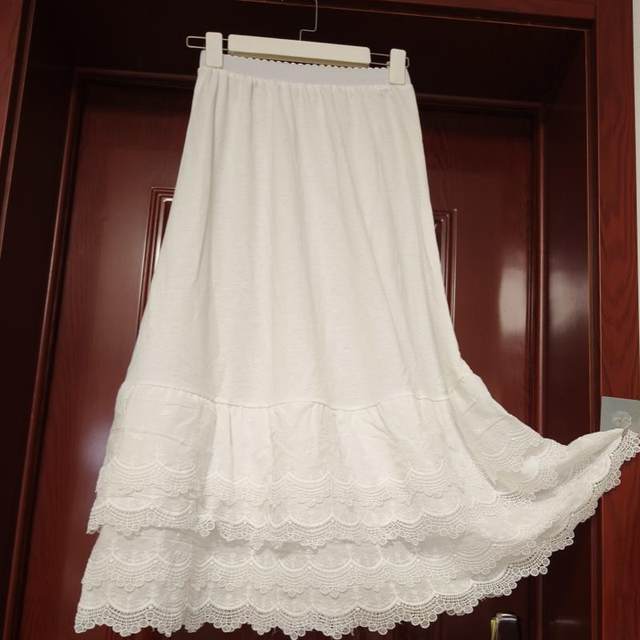 Japanese Mori Girl Literary Girls Niche Design Versatile Lace Elastic Waist Cake Skirt Half-Both Long Skirt