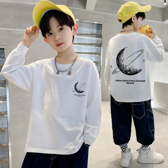 
(100% cotton) children's clothing boys' t-shirts long-sleeved autumn children's middle-aged and older boys' tops half-sleeved bottoming shirts trendy