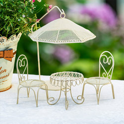 Fun Mini Iron Art Simulation Furniture Table Chair Dollhouse Sun Umbrella Desktop Decoration Ornaments Garden Groceries