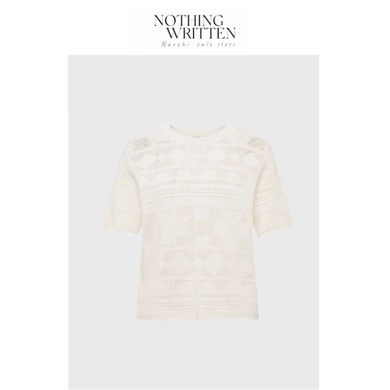 [Ready Stock] Nothing Written Narchi French hollow silk cotton pullover jacquard sweater short sleeves
