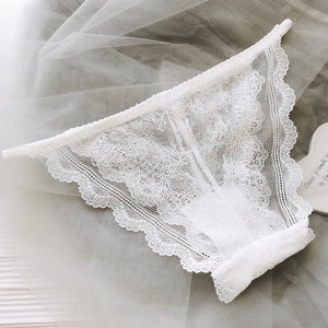 Sexy thin band whole lace panties female pure cotton crotch low -waist triangle ladies in summer thin breathable transparent bottom pants
