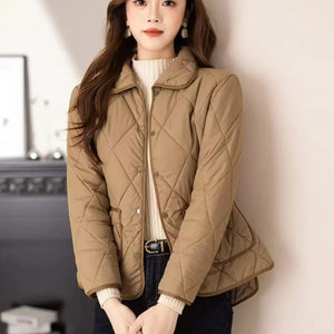 
Light and short diamond lapel cotton jacket, fashionable autumn and winter versatile temperament solid color new women's cotton jacket