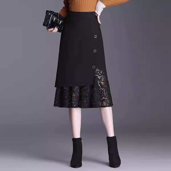 Black fishtail skirt for women 2025 new summer lace skirt A-line high waist drooping mid-length hip wrap skirt

