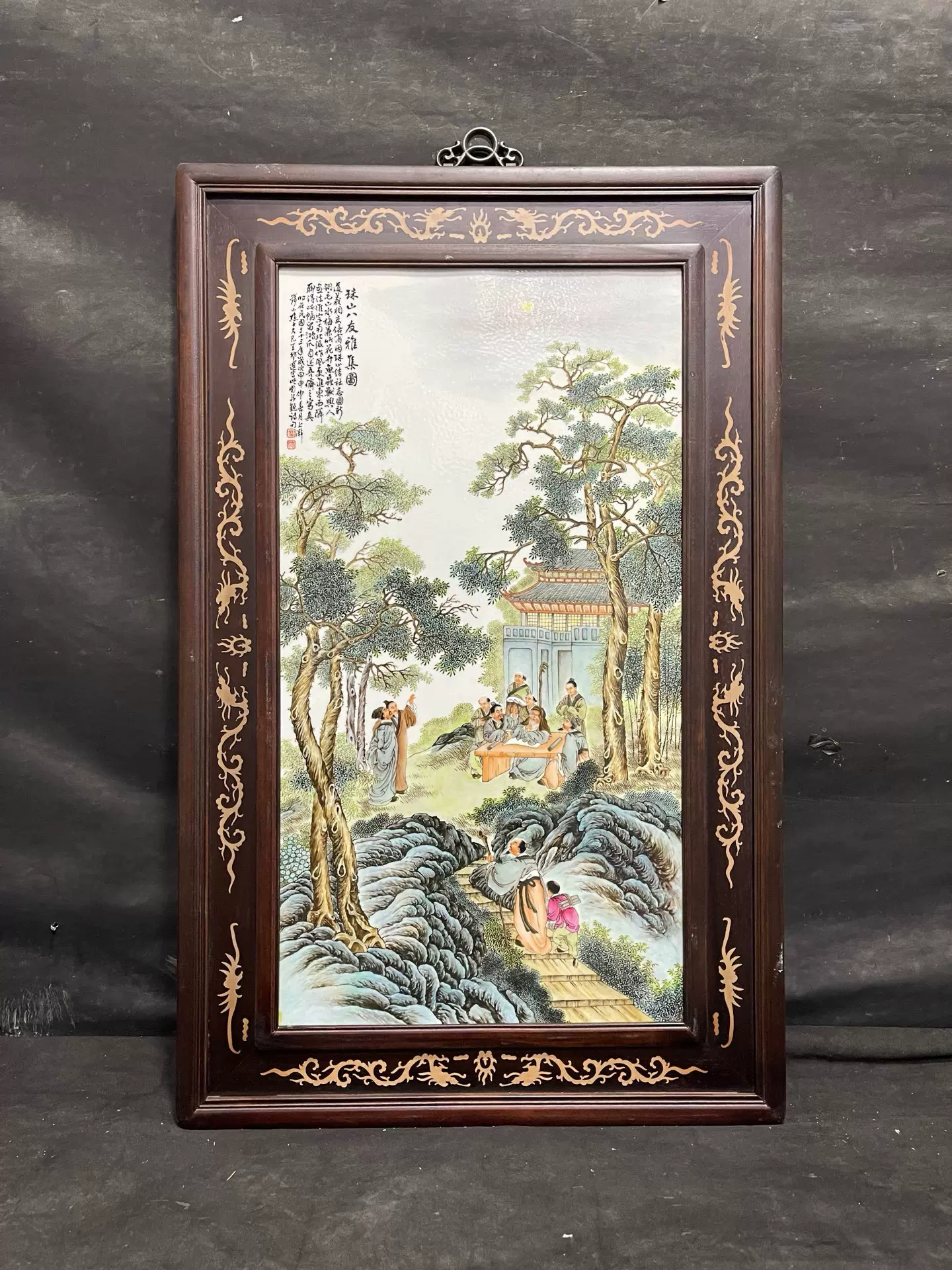 中国古美術　磁器板　瓷板画 民国　珠山八友　汪野亭　粉彩 中国古美術 磁器板 瓷板画 民国 珠山八友 汪野亭 粉彩