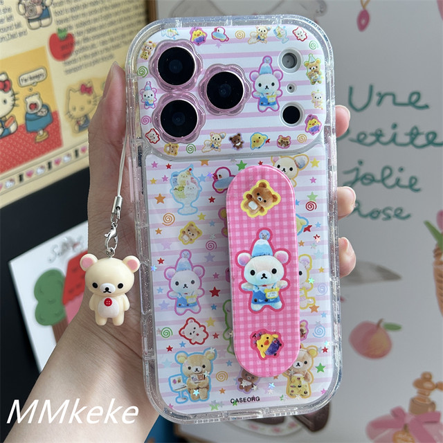 MMkeke Japanese and Korean ins style ancient cute things colorful stars Rilakkuma Band-Aid suitable for iPhone17promax double-layer all-inclusive mobile phone case Apple 16pro protective cover 14 cute 15pm