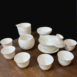 Ink Wash Painting Style, Misty Rain, Light Boat, Suspended Teapot Set, White Jade Porcelain, Complete Set for Home Use, Kung Fu Tea Brewing Pot, Teacups, Tea Set