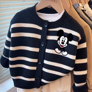 
Boys and girls cardigan sweater jacket 2025 spring and autumn new baby striped western style knitted Korean style top for children