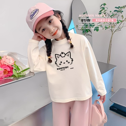 Combed Cotton Spring and Autumn Children's Long-Sleeved T-Shirt, Suitable for Small, Medium, and Large Children, Can Be Worn as an Inner Layer or Outerwear for Students, Girls' Clothing