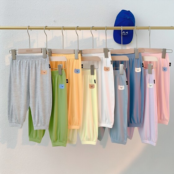 Baby mosquito repellent pants for boys and girls, summer ice silk lightweight pants, baby sports pants, summer loose parent-child casual pants