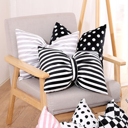 Simple Modern Black and White Striped Bow Pillow Lumbar Pillow Blue and Pink Internet Celebrity Pillow Nordic ins Cute Cushion