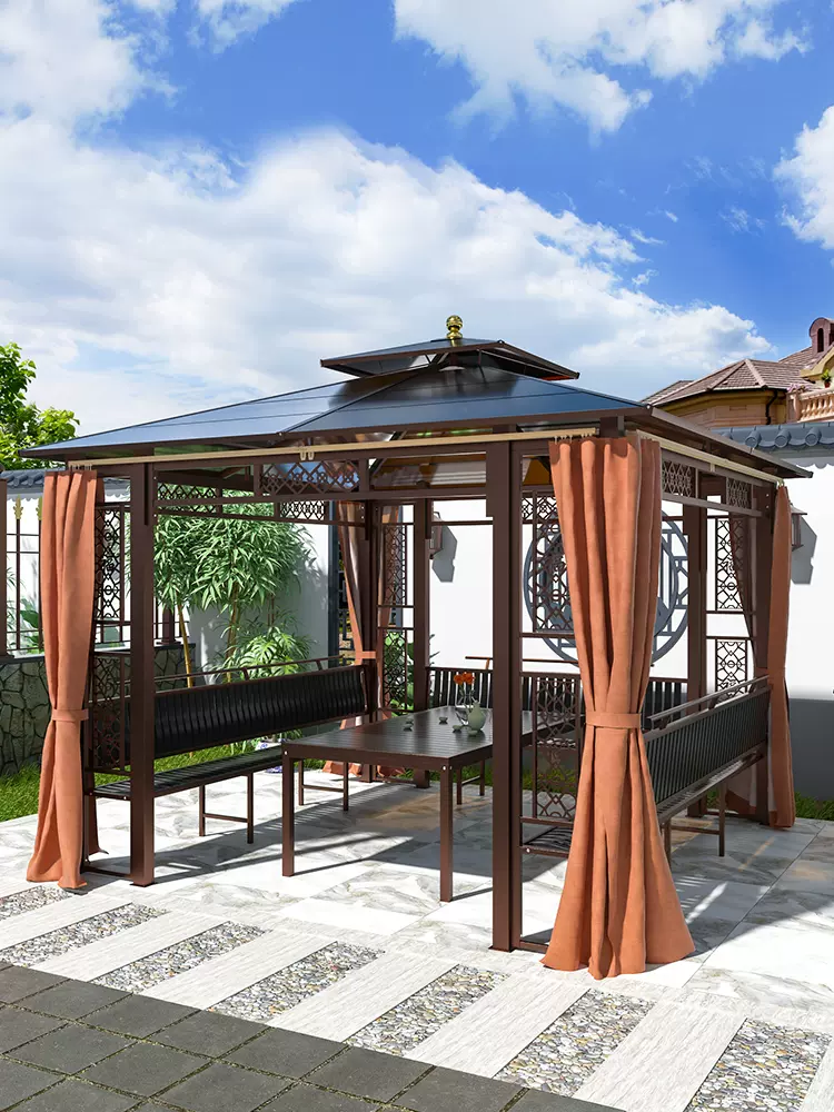 凉亭户外庭院带秋千别墅花园室外休闲铁艺露天露台楼顶铝合金亭子