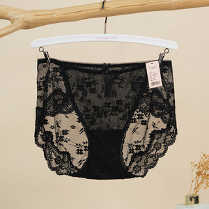 Wutong best friend underwear for women's mid-low waist boxer pants sexy lace light mesh comfortable high elastic pure cotton bottom
