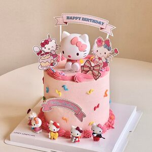 
Girls little girls children birthday cake decoration pink kt cat four color pink cat ornaments pink kitten insert card