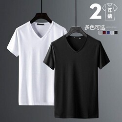 Clearance Sale: Modal V-Neck Short Sleeve T-Shirt for Men, Pure Cotton White Undershirt, Trendy Round Neck Half-Sleeve Tee