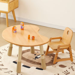 Wooden Love Children's Solid Wood Peanut Table Adjustable Height Table and Chair Baby Learning Table Infant Dining Table Game Table Early Education Table