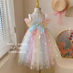 Girls' Dress 2026 Summer Children's Formal Dress Suspender Princess Dress Baby Fantasy Fairy Butterfly Rainbow Dress