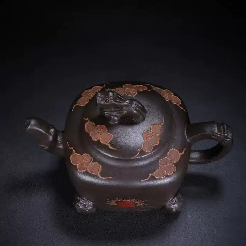 正品宜兴紫砂泡茶壶名家高建芳手工绘制四方竹壶原矿老绿泥泡茶具 