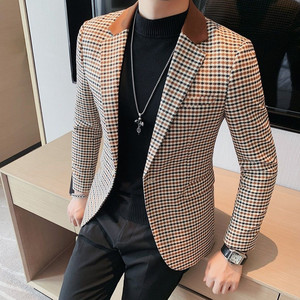 
Chidori casual suit jacket men's fashion collar new British business elegant slim suit top plaid