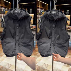 
Spring men's simple business casual hooded vest, high-end, versatile, breathable, single-breasted outdoor vest