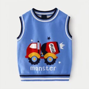 Children's vest 2024 new spring and autumn boys double-layer sweater vest small and medium-sized children's baby cartoon breathable pullover
