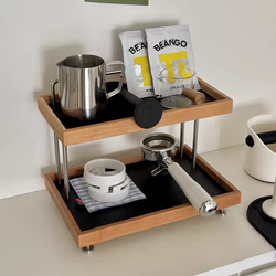 Medieval-Style Cherry Wood Cosmetics Storage Rack, Household Storage, Multi-Functional Desktop Organizer, Cup and Perfume Storage Rack