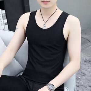 American vest men's pure cotton elastic sports fitness tight men's column bottoming and stickers in summer breathable