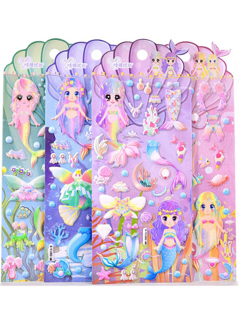 Mermaid princess changing cartoon girls change clothes and paste three -dimensional bubble stickers Put clothes Children's toys
