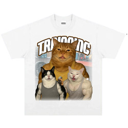 Strength Training Fitness Muscle Cat Heavyweight Loose Short-Sleeve T-Shirt Animal American Digital Direct-Printed Top
