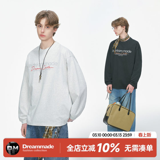 
Dreammade American heavy print long-sleeved T-shirt men's spring and autumn casual bottoming shirt trendy boys' tops