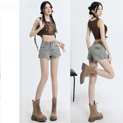American Retro A-Line Hot Girl Denim Shorts for Women, Summer 2026 New Style, Petite High-Waisted Hot Pants for Outerwear