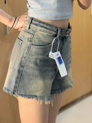 Women's Summer Thin Denim Shorts, Loose Waist, Hip-Covering, Slimming A-Line Wide-Leg Hot Pants for Petite Figures, Suitable for Pear-Shaped Body