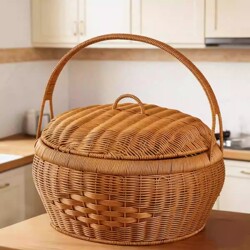 Hand-Held Basket, Imitation Rattan Weaving, Mountain Worship Basket, Household God of Wealth Basket, Fruit Basket, Outdoor Picnic Large-Capacity Offering Basket