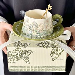 Oil Painting Style Bellflower Coffee Cup and Saucer Set, Ceramic, High-End, Exquisite, Retro, Girls' Afternoon Tea Cup