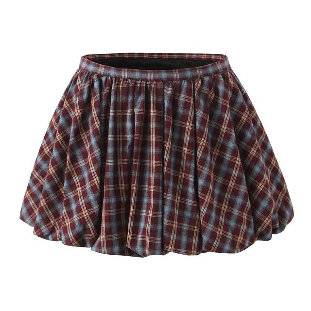 European and American autumn fashion new women's French natural waist college style patterned fluffy skirt mini short skirt
