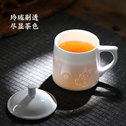 Jingdezhen Linglong Ceramic Handle Mug Household Cup Office Cup High-End Tea Cup Twelve Zodiac Gifts