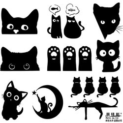 Black Cat Sticker Cartoon Electric Motorcycle Car Sticker Scratch Cover Black Waterproof