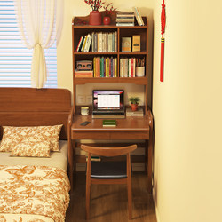 Solid Wood Desk for Small Apartments with Integrated Bookshelf, Adjustable Height, Bedside Writing Desk, Computer Desk, Bedroom Children's Study Desk